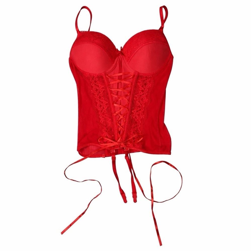 🩸🩸Shirley Of‎ Hollywood Red Laced Bustier Lingerie Size L🩸🩸